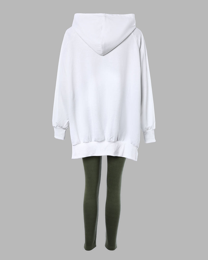 2 Pieces Outfit Nope. not today Slogan Print Kangaroo Pocket Side Slit High-Low Hem Hoodie Sweatshirt and Elastic Waist Slim Fit Sweatpants Set