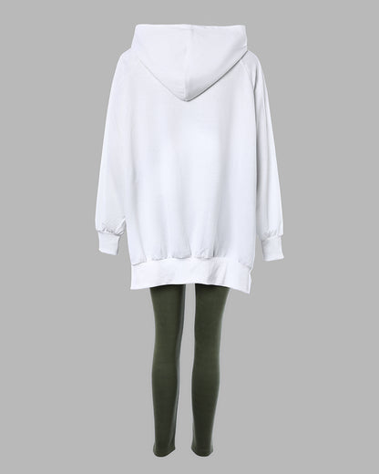 2 Pieces Outfit Nope. not today Slogan Print Kangaroo Pocket Side Slit High-Low Hem Hoodie Sweatshirt and Elastic Waist Slim Fit Sweatpants Set