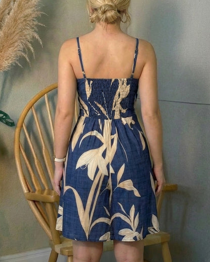 Women's 2 Piece Tropical Floral Vacation Set Sweetheart Neck Slit Cami Top and Shorts Set Casual Beach Outfits