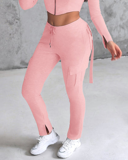 Drawstring Slit Pocket Design Sweatpants