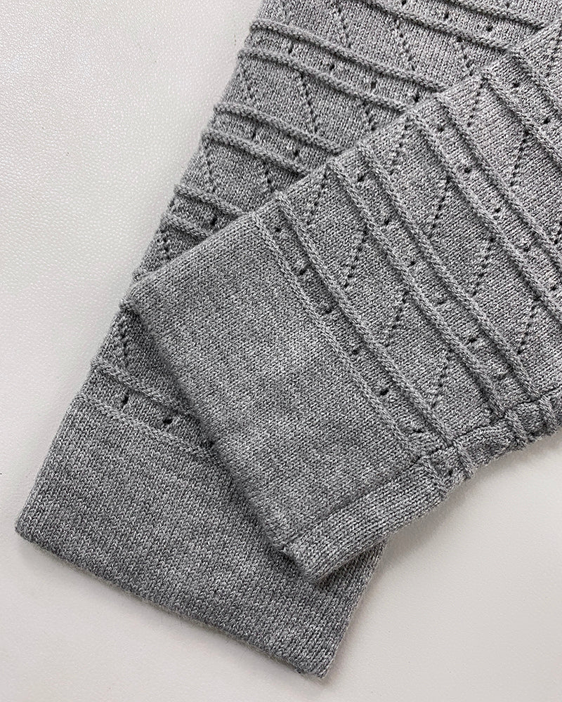 V-Neck Hollow Out Long Sleeve Knit Dress