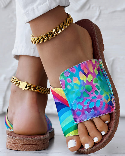 Zebra Stripe Leopard Pattern Toe Post Slippers