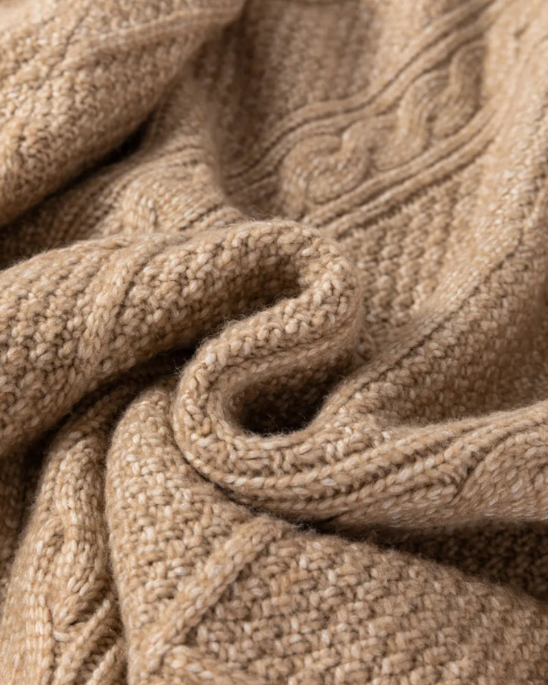 Round Neck Long Sleeve Drop Shoulder Pullover Sweater Casual Loose Fit Cable Knit Mid Length Sweater