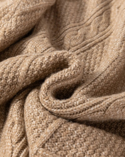 Round Neck Long Sleeve Drop Shoulder Pullover Sweater Casual Loose Fit Cable Knit Mid Length Sweater