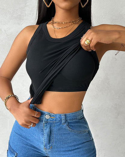 ChicMe Built-in Bra Ribbed Round Neck Tank Top
