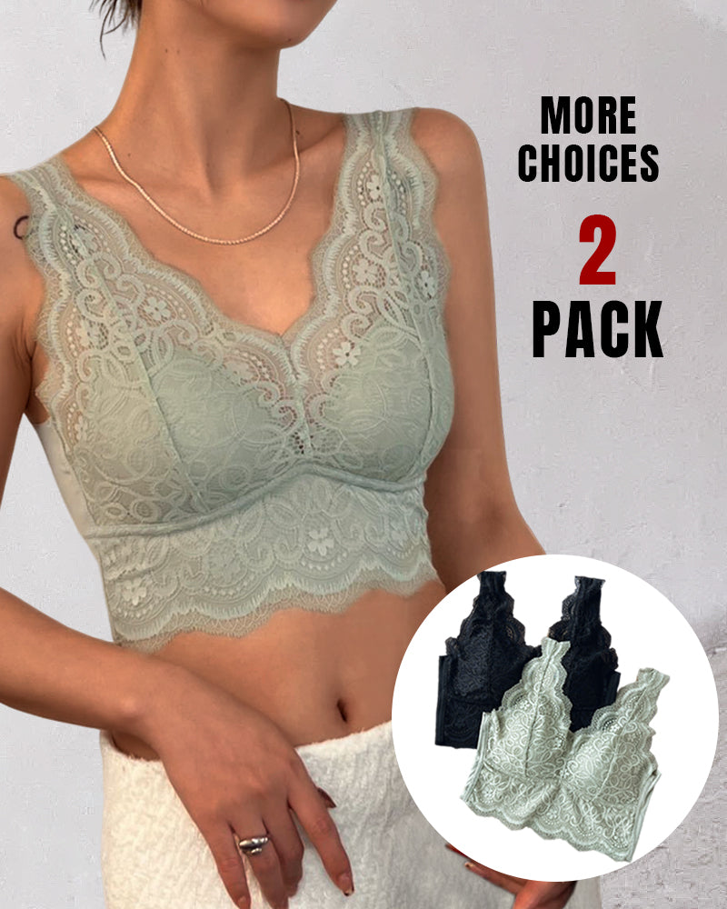 2-Pack Lace Scallop Trim Lace Bralette V-Neck Camisoles