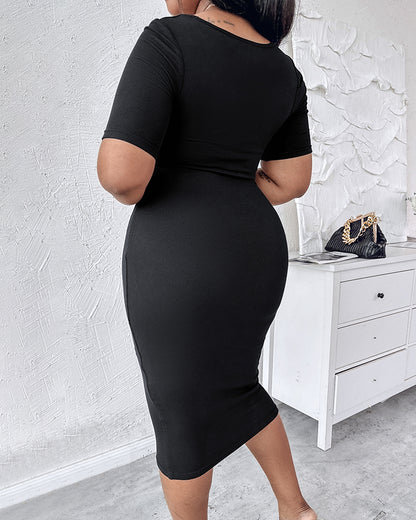 ChicMe Short Sleeve Bodycon Mid-Length Dress Square Neck Slim Fit Dress