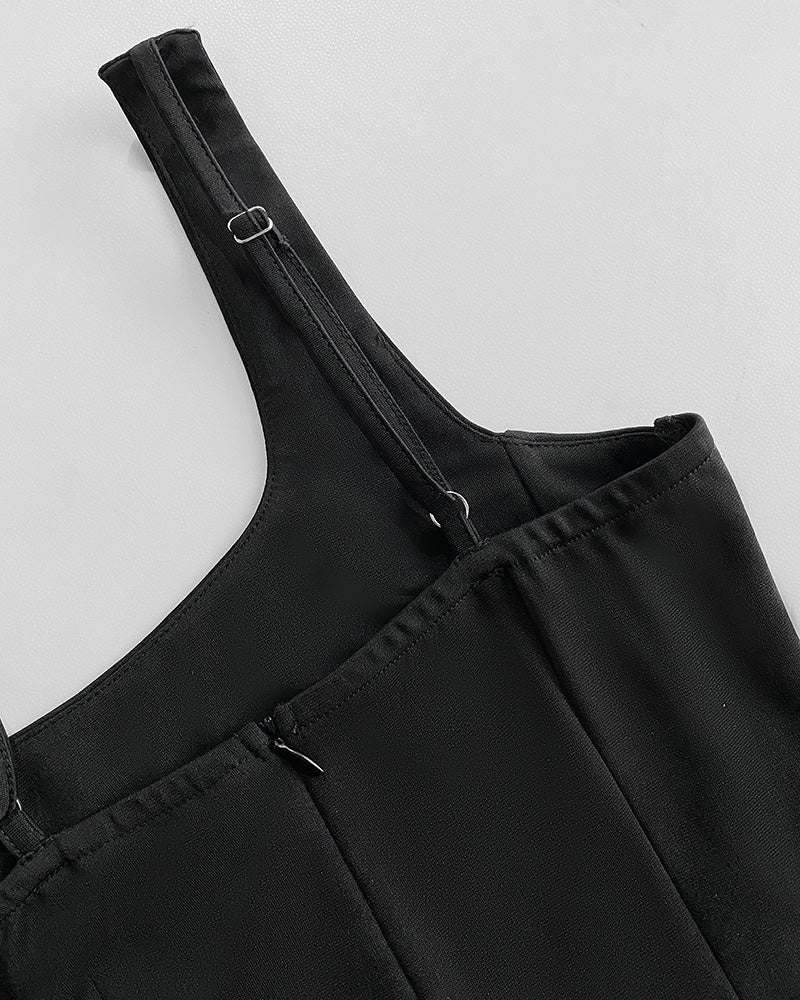Sexy Square Neck Thick Strap Backless Slit Dress