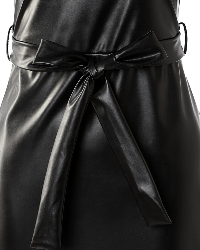 Buttoned Split Hem PU Leather Bodycon Dress