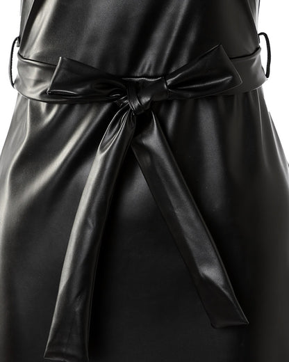 Buttoned Split Hem PU Leather Bodycon Dress