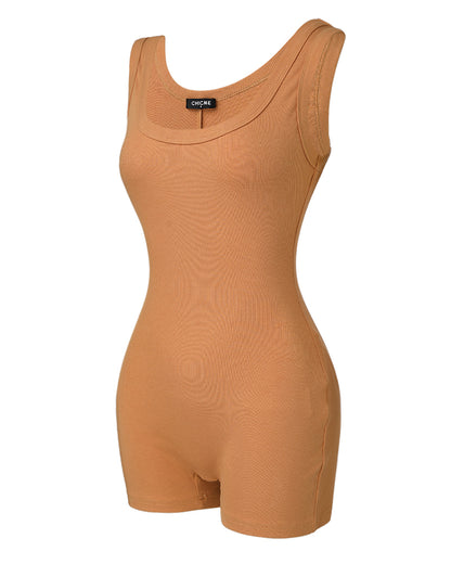 Ribbed U-Neck Yoga Romper Workout One Piece Seamless Tank Top Jumpsuit