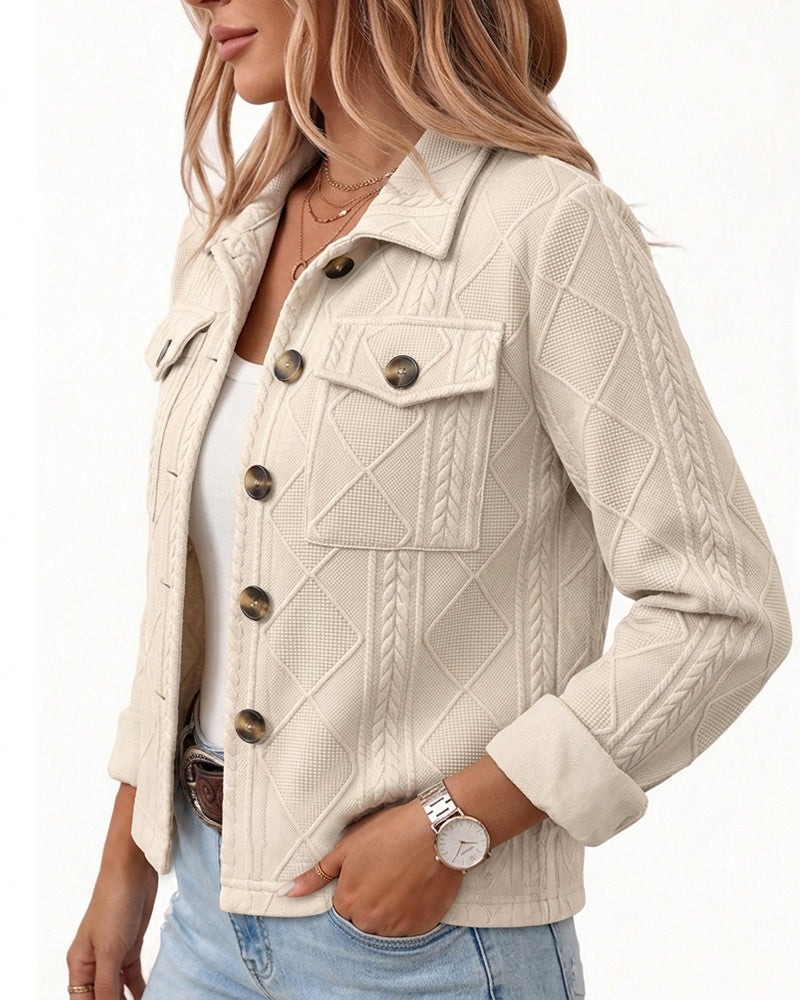 Women's Argyle Embossed Lapel Single Breasted Crop Coat