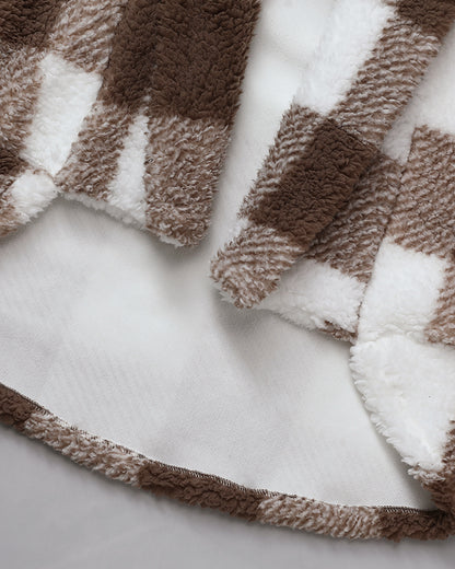 Plaid Pattern Oversized Fleece Jacket Teddy Bear Coat Open Front Batwing Sleeve Fuzzy Cardigan