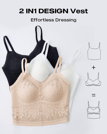 Lace V-Neck Adjustable Spaghetti Strap Bralette Camisoles Sexy Soft Crop Cami Top