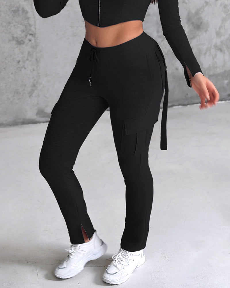 Drawstring Slit Pocket Design Sweatpants