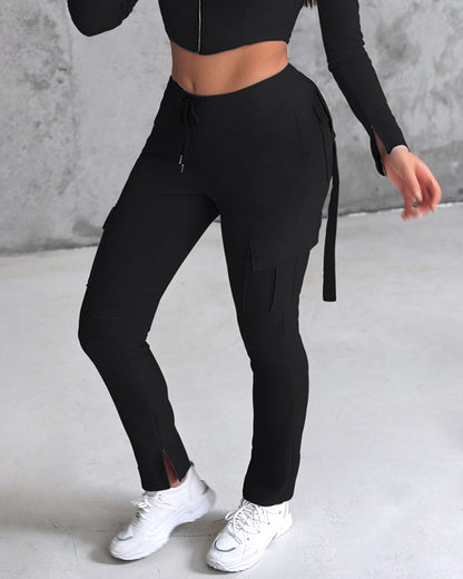 Drawstring Slit Pocket Design Sweatpants