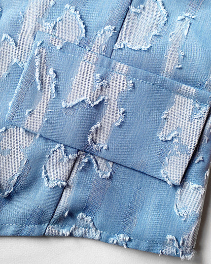 Denim Look Jacquard V-Neck Sleeveless Button Top and Casual Pants Set with Pocket