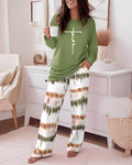 2 Pieces Outfit Letter Placement Print Long Sleeve Drop Shoulder Top and Ombre Loose Fit Pants Set Casual Pajamas Set