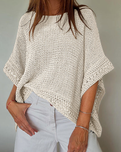 Solid Batwing Sleeve Hollow Out Crochet Pattern Top Casual Cover Up