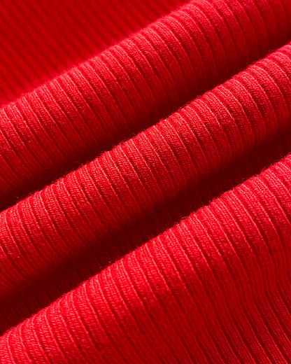 3D Flower Decor Scoop Neck Double Layer Flared Cuff Tee Slim Fit Ribbed Top