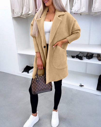 Turn-down Collar Long Sleeve Casual Button Coat with Pockets