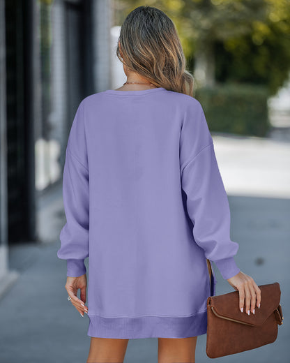 Letter Patch Detail Long Sleeve Drop Shoulder Pullover Sweatshirt Casual Zipper Side Slit Top