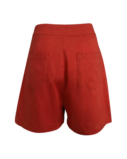 2 Pieces Outfit Plain Wrap V Neck Criss Cross Tied Detail Linen Top and Casual Pockets Patch Shorts Set