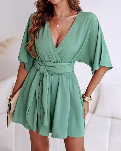 V-Neck Half Sleeve Tied Detail Romper