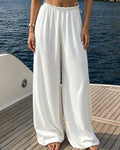 Women's High Waisted Wide Leg Pants Flowy Crinkle Casual Drawstring Lounge Trousers