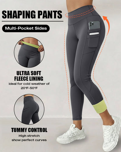 Winter Warm High Waisted Workout Athletic Leggings Tummy Control Butt Lifting Ultra Soft Thermal Lined Yoga Pants Women's Sportswear with Stacked Slit Pockets On Side