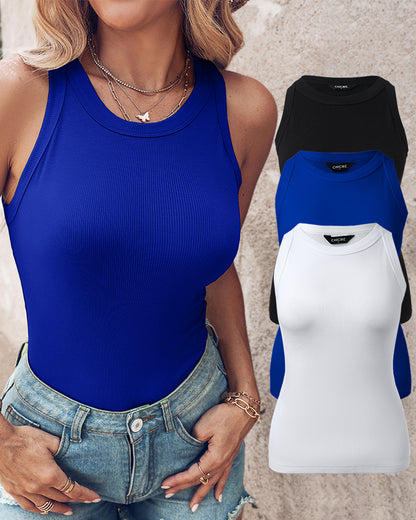 3 Pack Knit Round Neck Thick Strap Racerback Tank Tops(Without Pads)