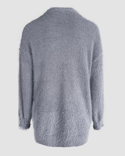 V-Neck Single Breasted Fuzzy Cardigan Casual Minimalist Sweater Coat