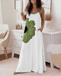 Floral Print U-Neck Adjustable Spaghetti Straps Maxi Dress Casual Colorblock Backless Loose Fit Loungewear Dress