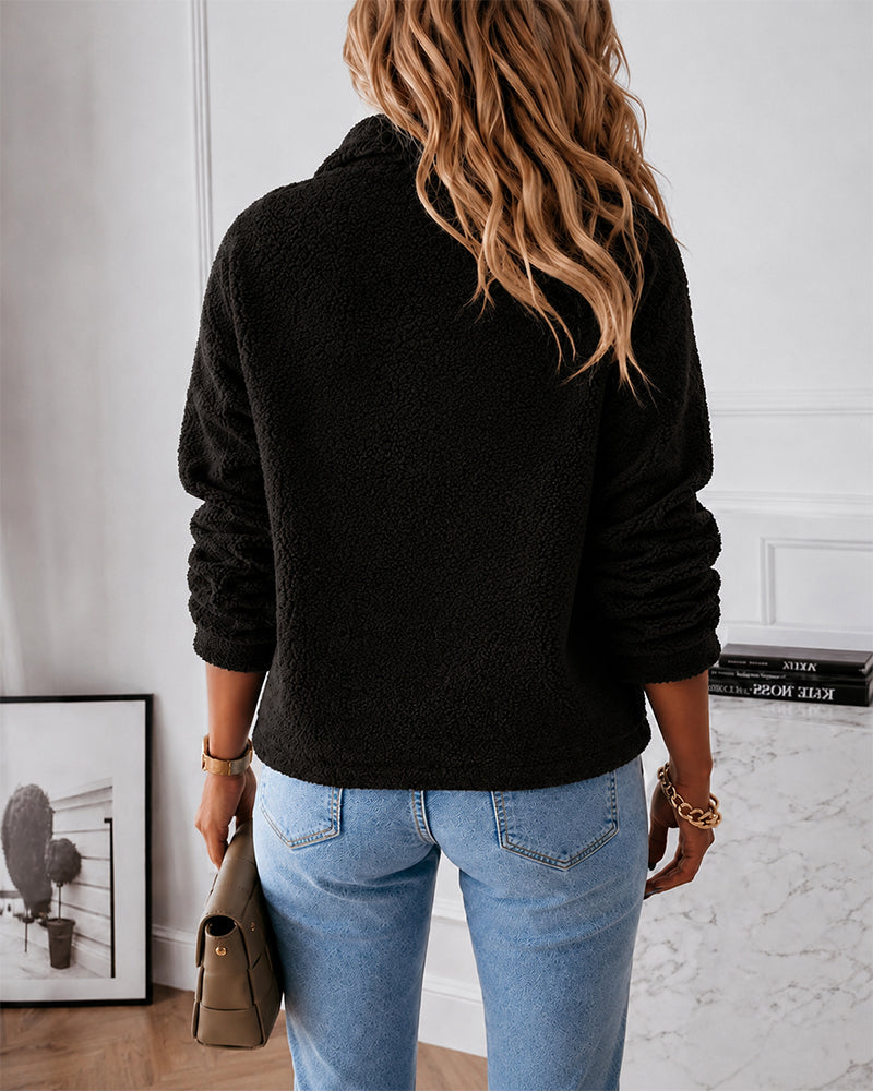 Women's Colorblock Faux Shearling Jacket Casual Zip Up Stand Collar Teddy Coat