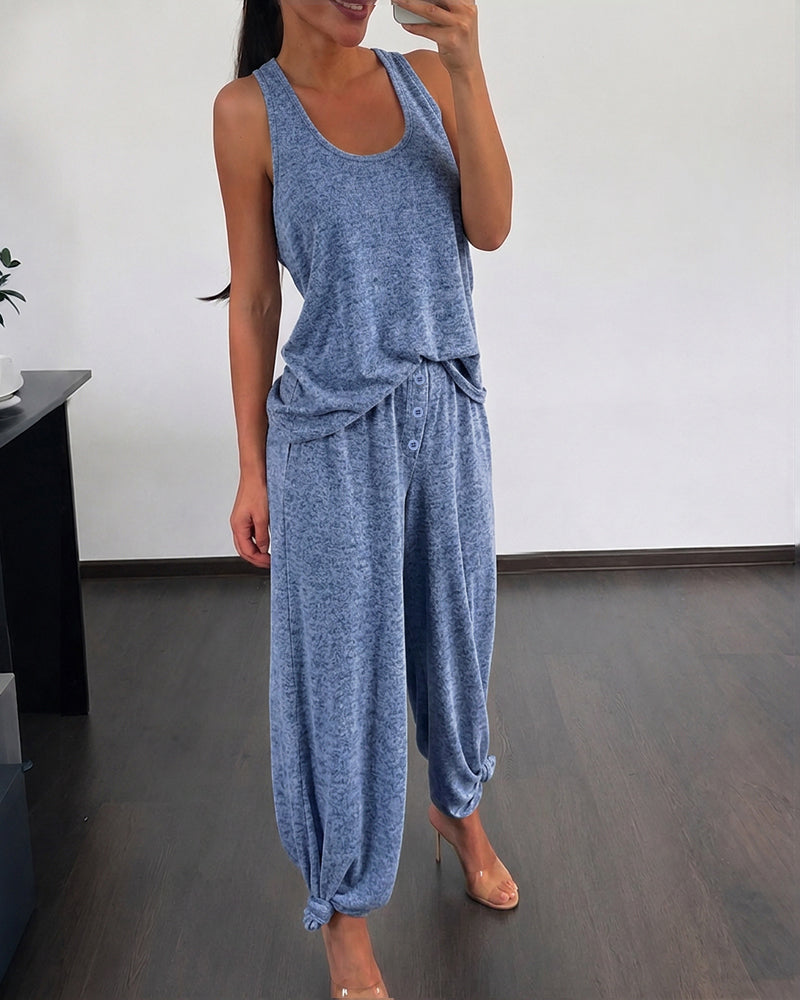 Women's 2 Piece Set U-Neck Tank Top and Straight Leg Pants Casual Loungewear