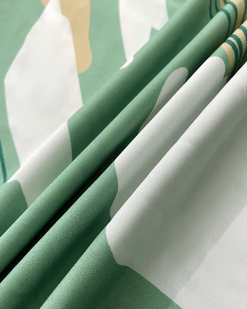 2 Pieces Outfit V Neck Petal Sleeve Tie Front Shirred Back Hem Crop Top and High Waist Elastic Back Waist Wide Leg Pants Set Casual Colorblock Abstract Print Set