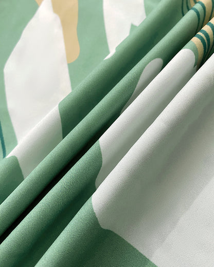 2 Pieces Outfit V Neck Petal Sleeve Tie Front Shirred Back Hem Crop Top and High Waist Elastic Back Waist Wide Leg Pants Set Casual Colorblock Abstract Print Set