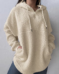Women's Half Zip Oversized Fleece Hoodie Top Casual Drawstring Slit Hem Fuzzy Pullover Sweatshirt