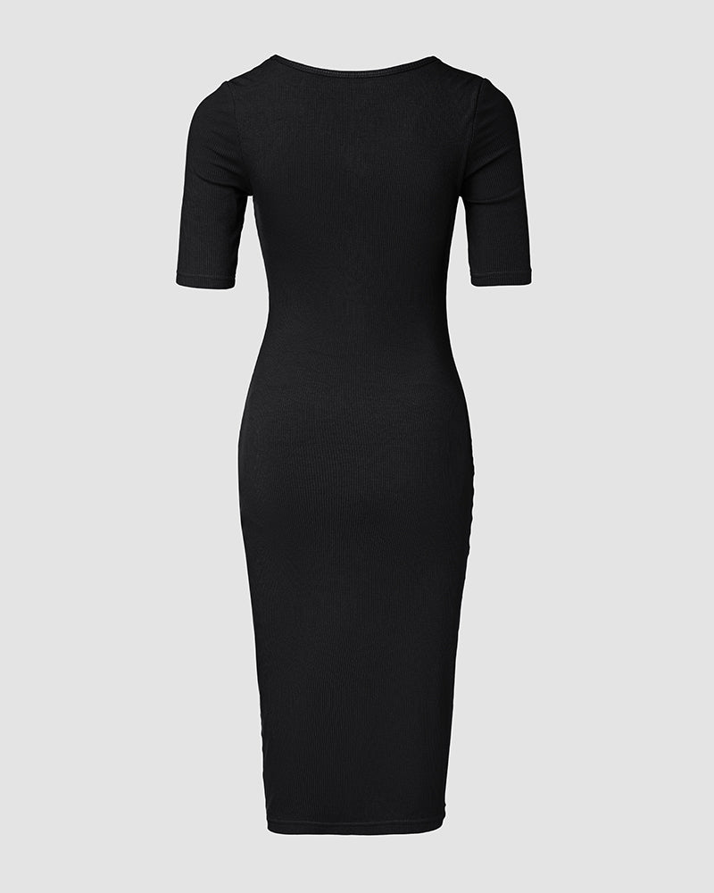 ChicMe Short Sleeve Bodycon Mid-Length Dress Square Neck Slim Fit Dress