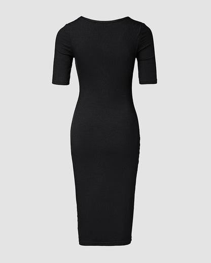 ChicMe Short Sleeve Bodycon Mid-Length Dress Square Neck Slim Fit Dress