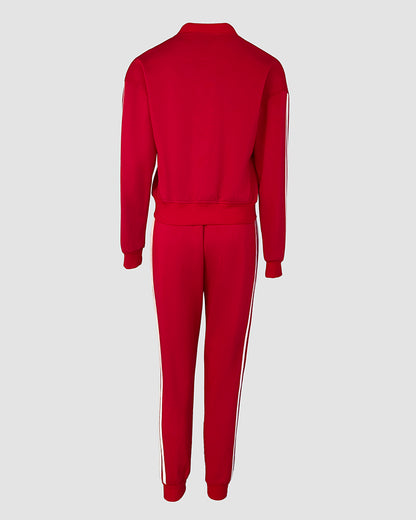 Conjunto de 3 piezas: abrigo con botones a presión delanteros, pantalones elásticos con cintura elástica, costuras delanteras y puños elásticos, y camiseta de tirantes; chándal casual con rayas laterales en contraste