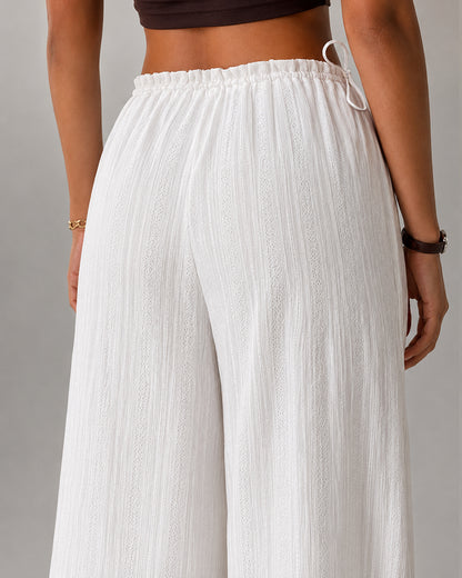 Women's High Waisted Drawstring Jacquard Wide Leg Pants