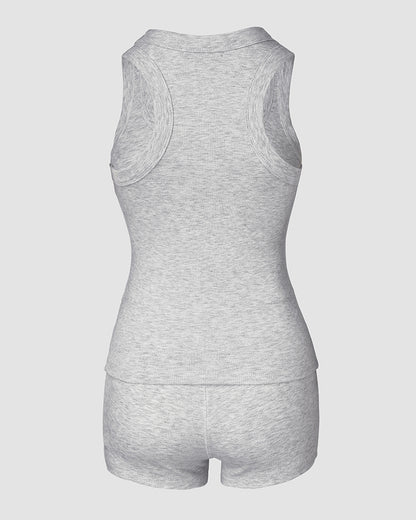 2PCS Micro-Ribbed U-Neck Tank Top & Boxer Set Cozy Loungewear