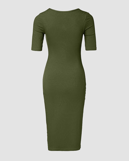 ChicMe Short Sleeve Bodycon Mid-Length Dress Square Neck Slim Fit Dress