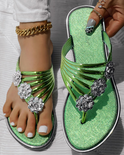 Floral Pattern Flip Flops Comfortable Casual Summer Beach Slippers