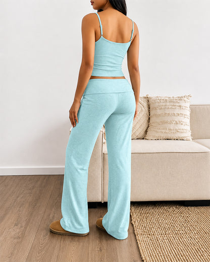 Women's 3 Piece Outfits Lace Cami Top and Long Sleeve Cardigan and Straight Leg Pants Set Casual Lounge Sleepwear Suits