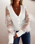 Cárdigan de malla de manga larga para mujer, suéter de punto con cuello en V bordado, botones con pedrería y corte ajustado de canalé, abrigo informal