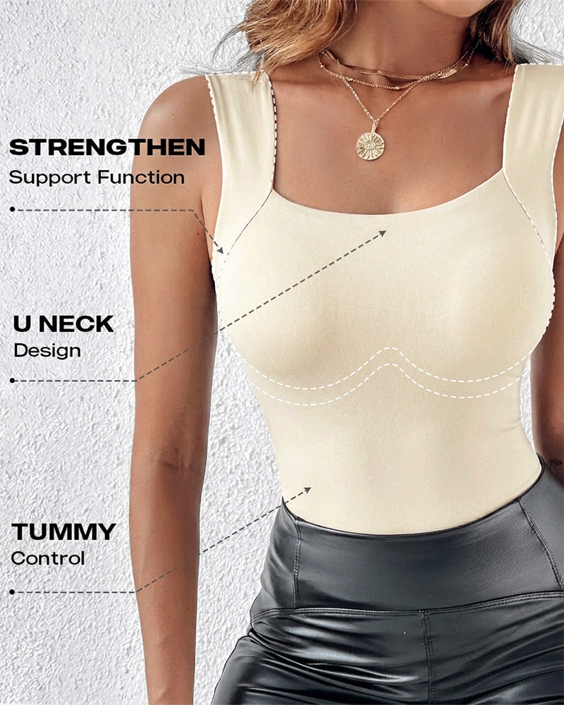 Ärmelloses Tanktop mit U-Ausschnitt, nahtlosem, schmalem Layering-Top und integriertem BH