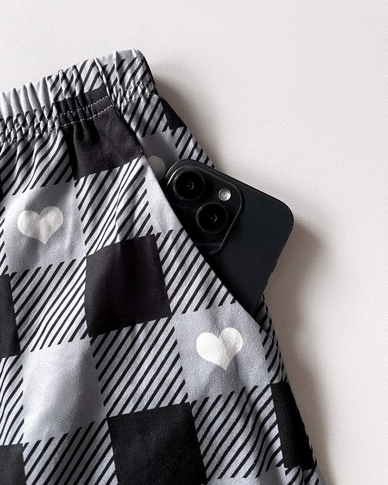 2 Pieces Outfit Cute Letter Print Short Sleeve T-shirt and Plaid Pants Set Loungewear