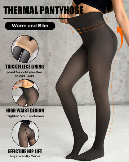 ChicMe ShapeLift 2-Piece Magic Thick Fleece Lined Leggings High Waist Thermal Pantyhose Warm Leggings 3 Shades（Size Regular/Large/Extra Large）